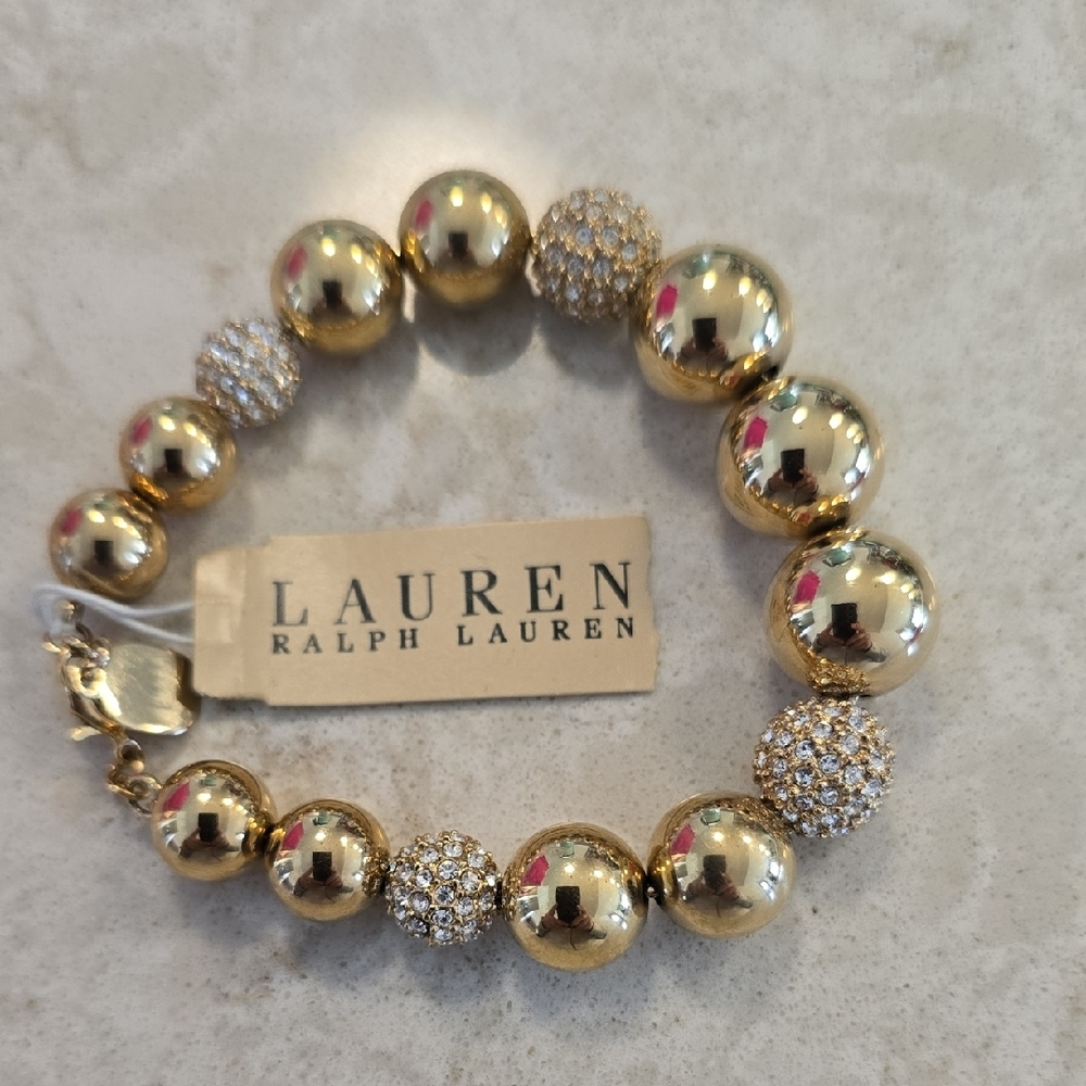Lauren Ralph Lauren Gold Bead and Crystal Pavé Bracelet